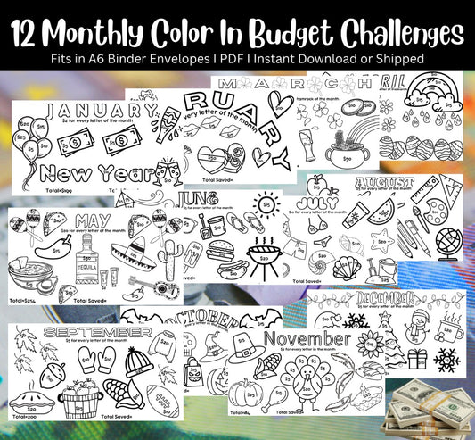 12 Month Color and Save Money Saving Challenge