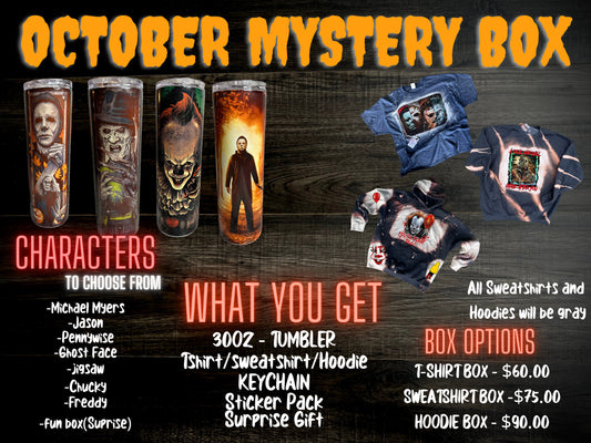 October TSHIRT Mystery Box | Halloween | Horror Movie | Horror Character | Scary Movie | Killers | Gift | Surprise | Gift Box |